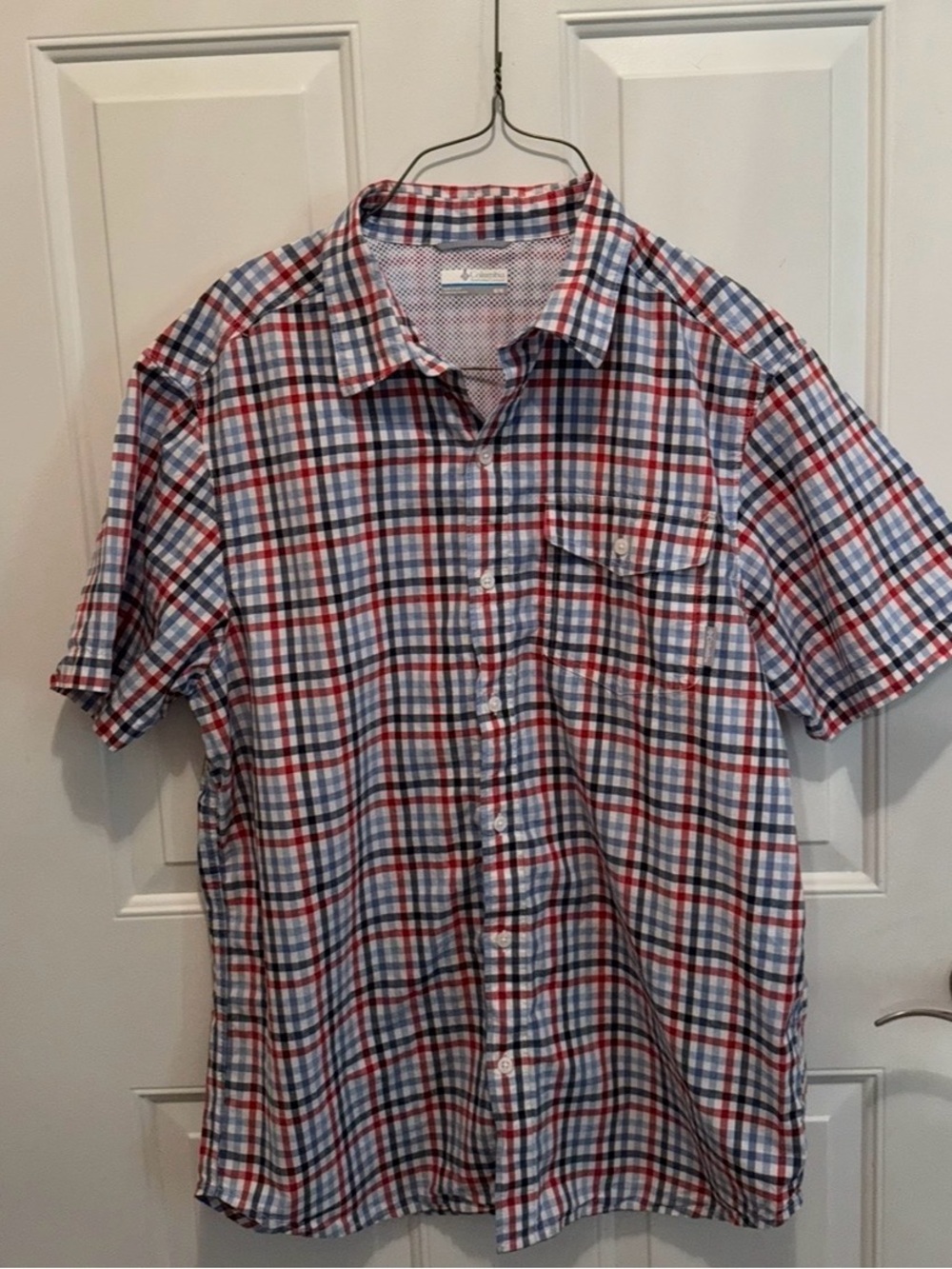 Columbia Short-Sleeve Plaid Button-Down Shirt - Blue & Red